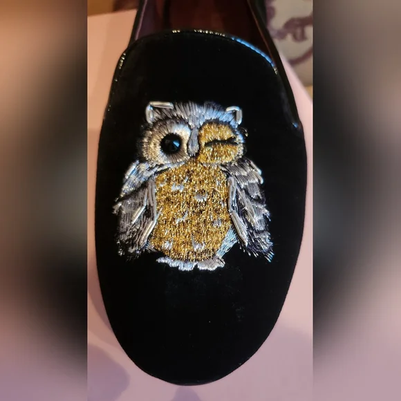 Kate Spade WINK Black Velvet NWB OWL EMBELLISHED FLATS in size 9M